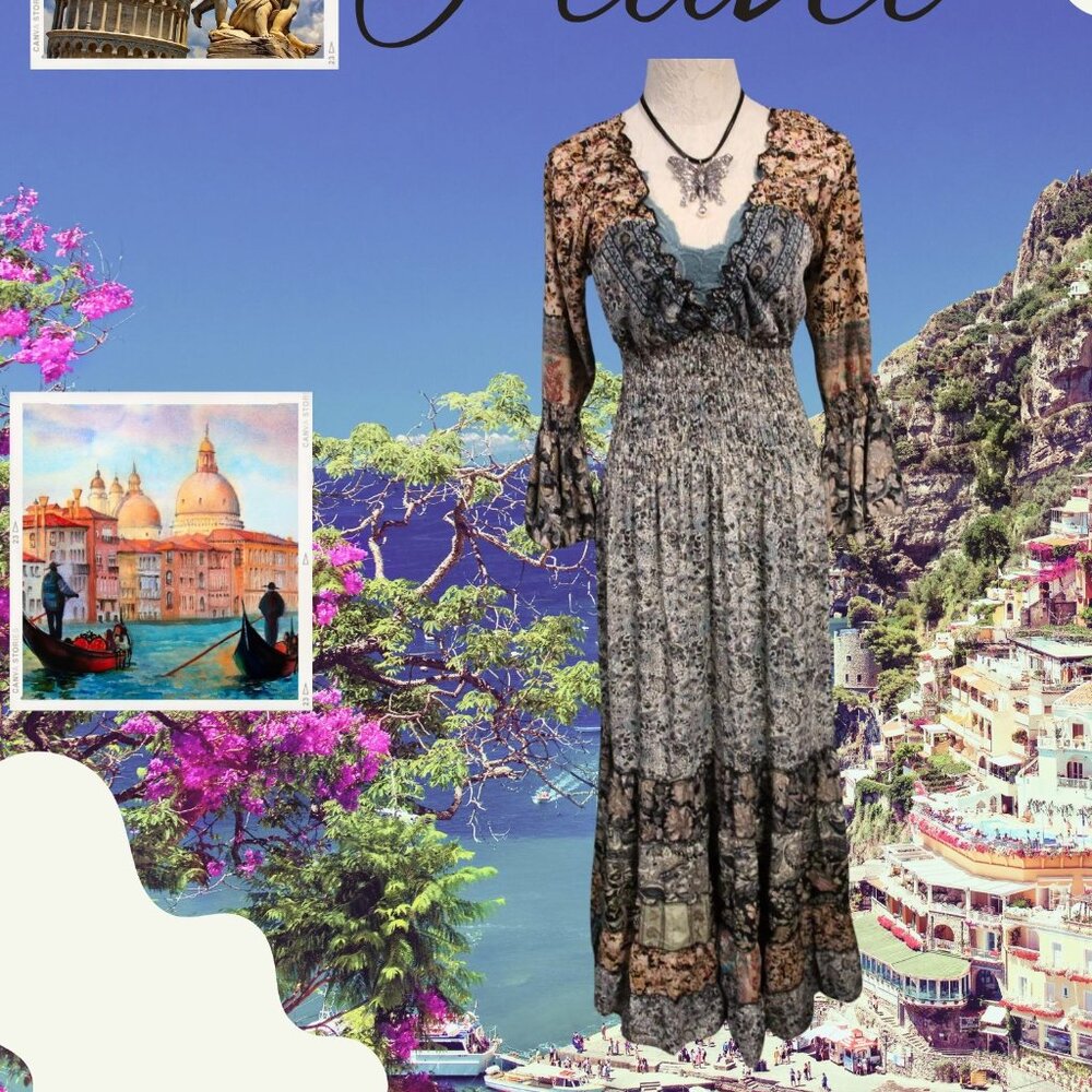 Bohemian Muti-Patterned Bell Sleeve Long Dress